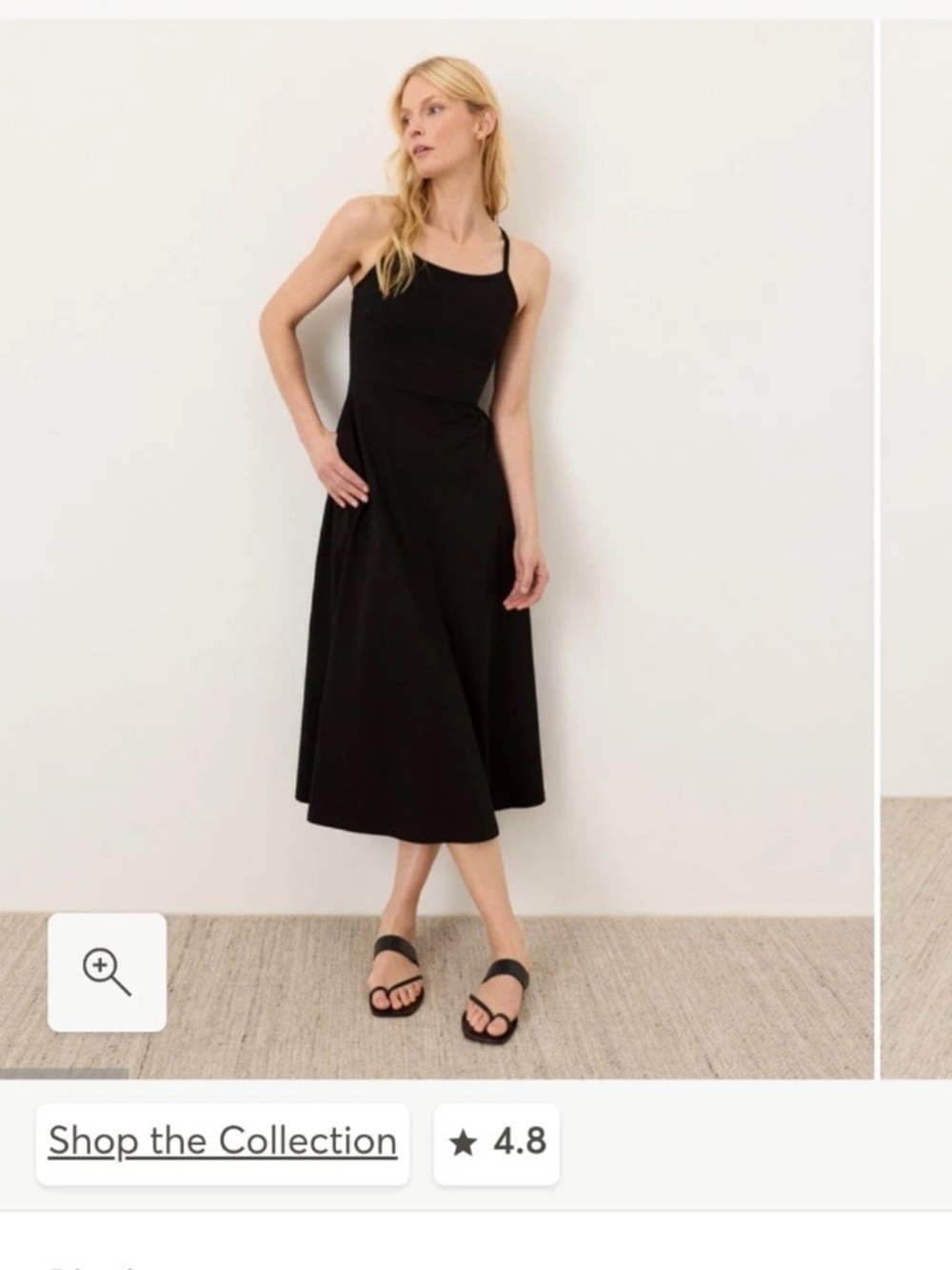 PACT Organic Cotton Fit & Flare Black Midi Dress XS Sustainable Minimalist $68